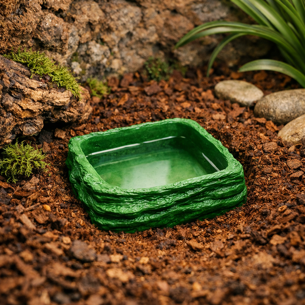miska osadzona w podłożu terrarium